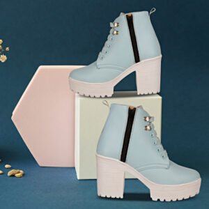 ITS LIGER Women Platform Heel Lace-Up Ankle Boots with Zipper